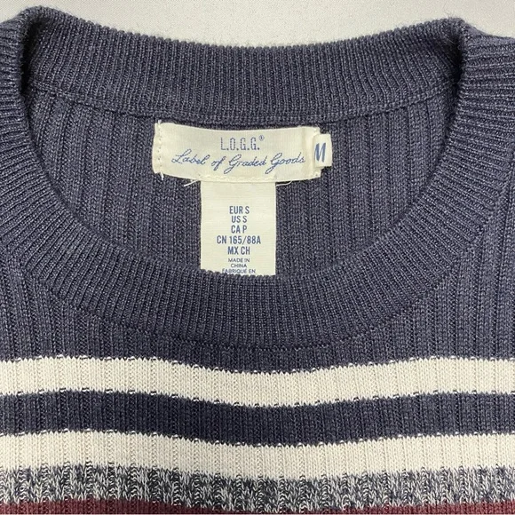 LOGG Striped Midi Sweater Dress w/ Crew Neck in Wool Blend Rib Knit Small - Picture 3 of 11
